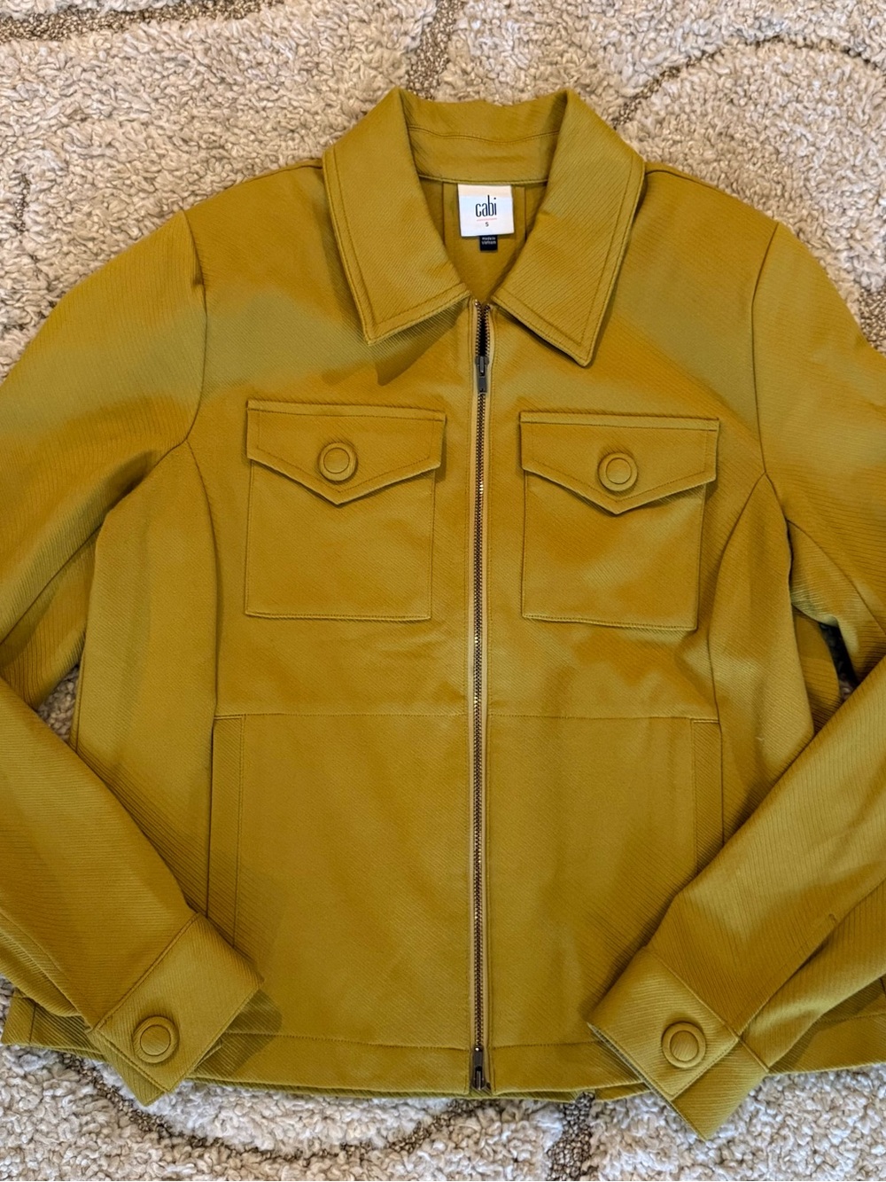 CAbi Mustard Green Zip-Front Shirt Jacket
